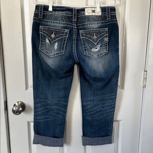 Miss Me Mid Rise Easy Crop Blue Jeans Size 27 Waist Dark Wash Cuffed Hem